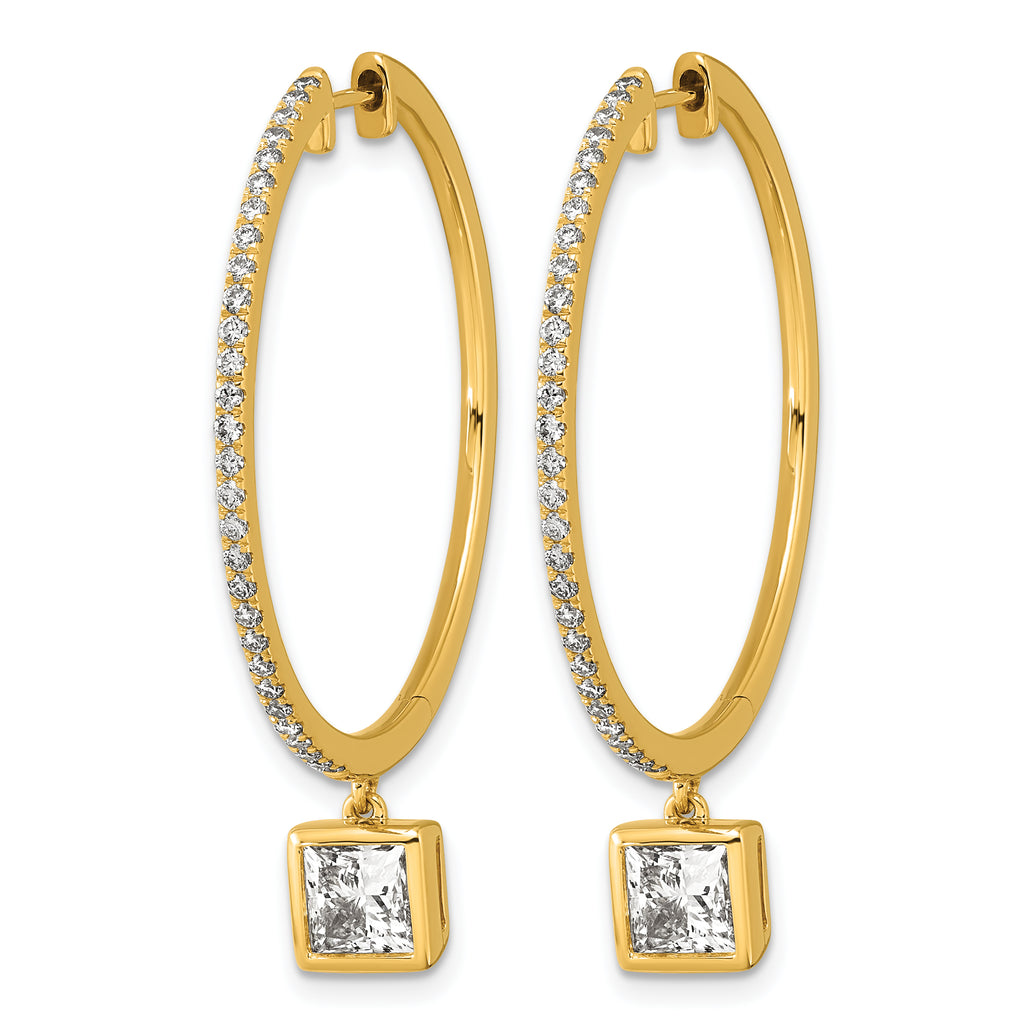 14ky Certified Princess Bezel Dangle Lab Grown Diamond VS+ F+ Hoop Earrings