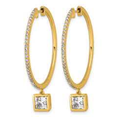 14ky Certified Princess Bezel Dangle Lab Grown Diamond VS+ F+ Hoop Earrings