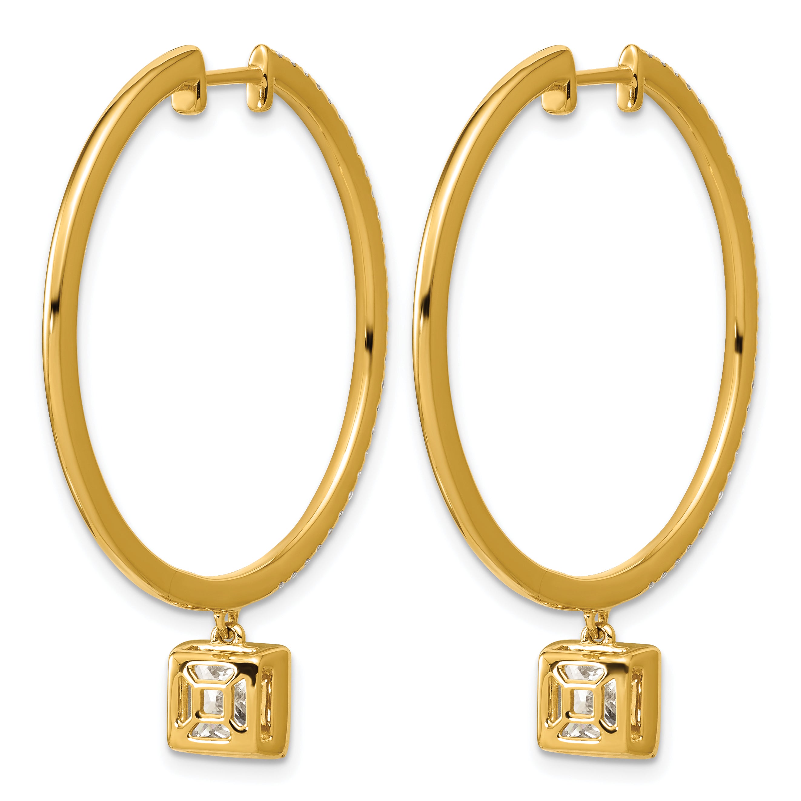 14ky Certified Princess Bezel Dangle Lab Grown Diamond VS+ F+ Hoop Earrings
