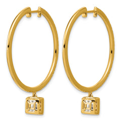 14ky Certified Princess Bezel Dangle Lab Grown Diamond VS+ F+ Hoop Earrings