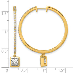 14ky Certified Princess Bezel Dangle Lab Grown Diamond VS+ F+ Hoop Earrings