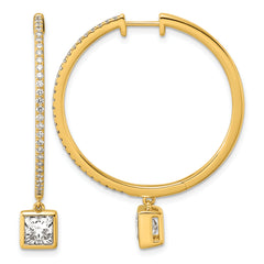 14ky Certified Princess Bezel Dangle Lab Grown Diamond VS+ F+ Hoop Earrings