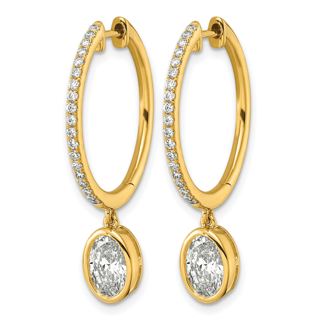 14ky Certified Oval Bezel Dangle Lab Grown Diamond VS+ F+ Hoop Earrings