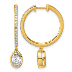 14ky Certified Oval Bezel Dangle Lab Grown Diamond VS+ F+ Hoop Earrings