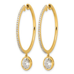 14ky Certified Oval Bezel Dangle Lab Grown Diamond VS+ F+ Hoop Earrings