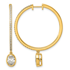 14ky Certified Oval Bezel Dangle Lab Grown Diamond VS+ F+ Hoop Earrings