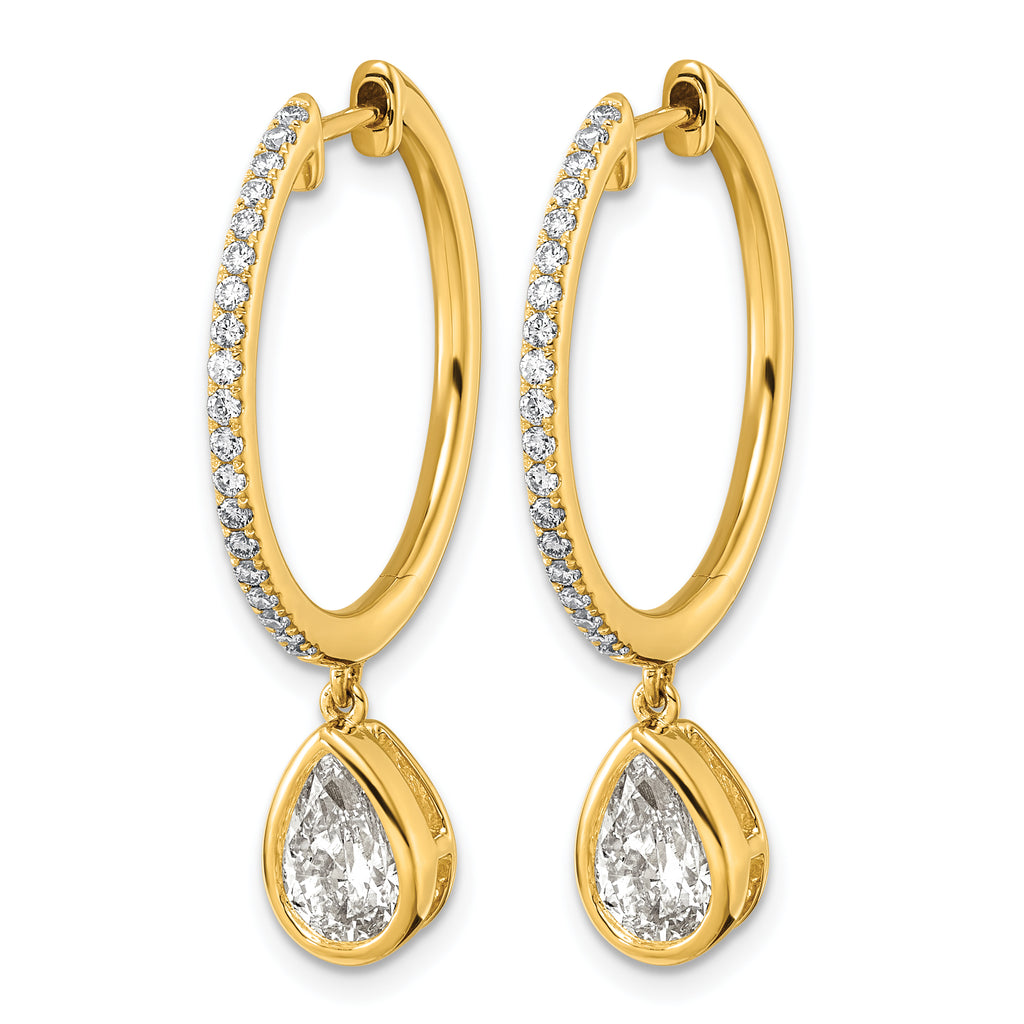 14ky Certified Pear Bezel Dangle Lab Grown Diamond VS+ F+ Hoop Earrings