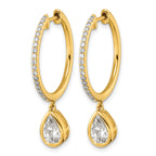 14ky Certified Pear Bezel Dangle Lab Grown Diamond VS+ F+ Hoop Earrings