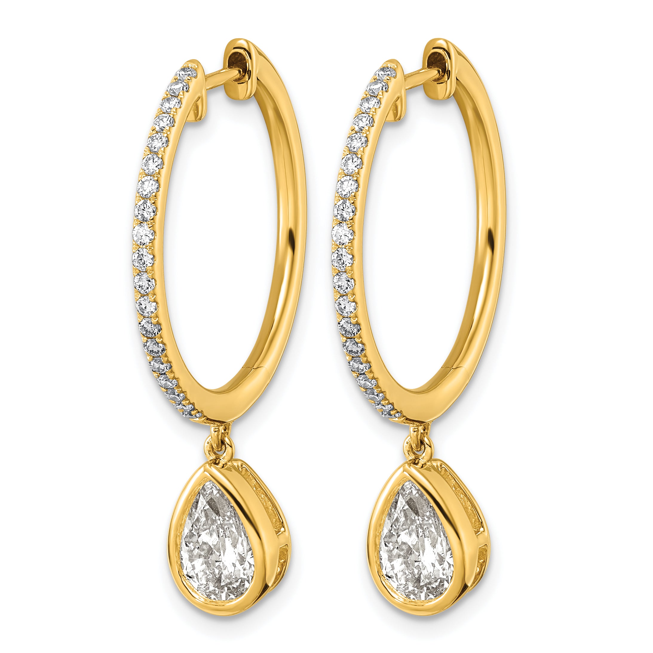14ky Certified Pear Bezel Dangle Lab Grown Diamond VS+ F+ Hoop Earrings