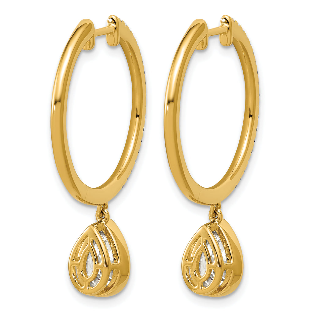 14ky Certified Pear Bezel Dangle Lab Grown Diamond VS+ F+ Hoop Earrings