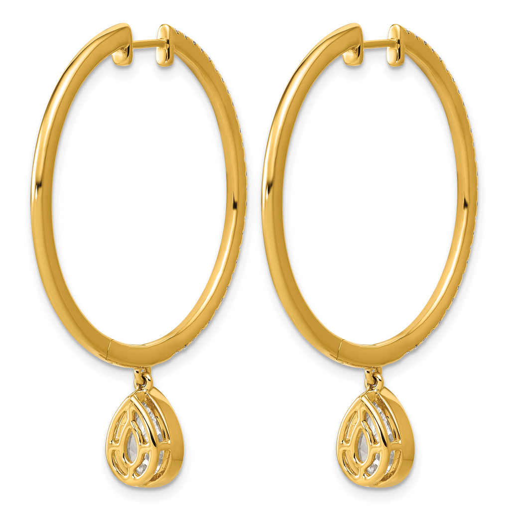 14ky Certified Pear Bezel Dangle Lab Grown Diamond VS+ F+ Hoop Earrings