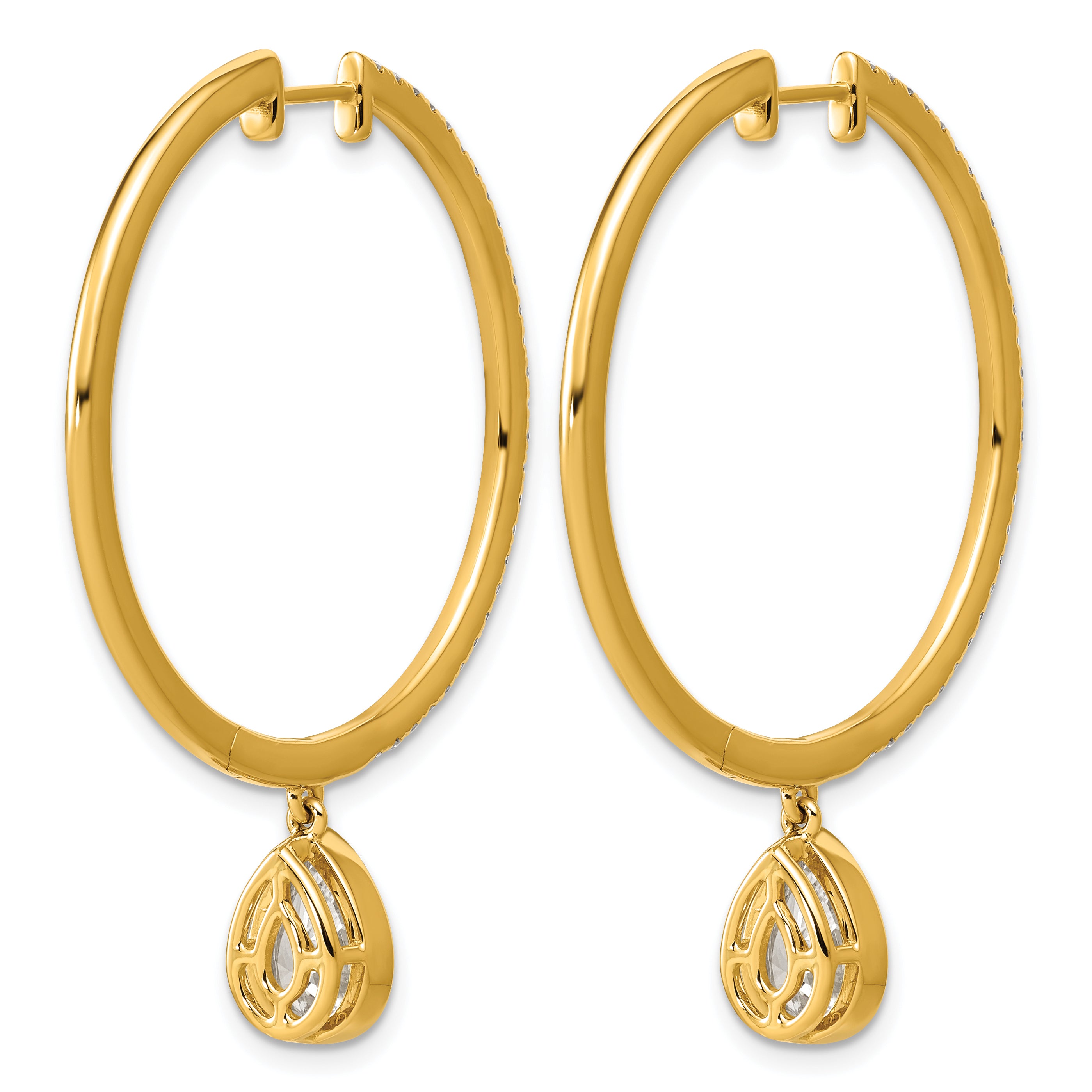 14ky Certified Pear Bezel Dangle Lab Grown Diamond VS+ F+ Hoop Earrings