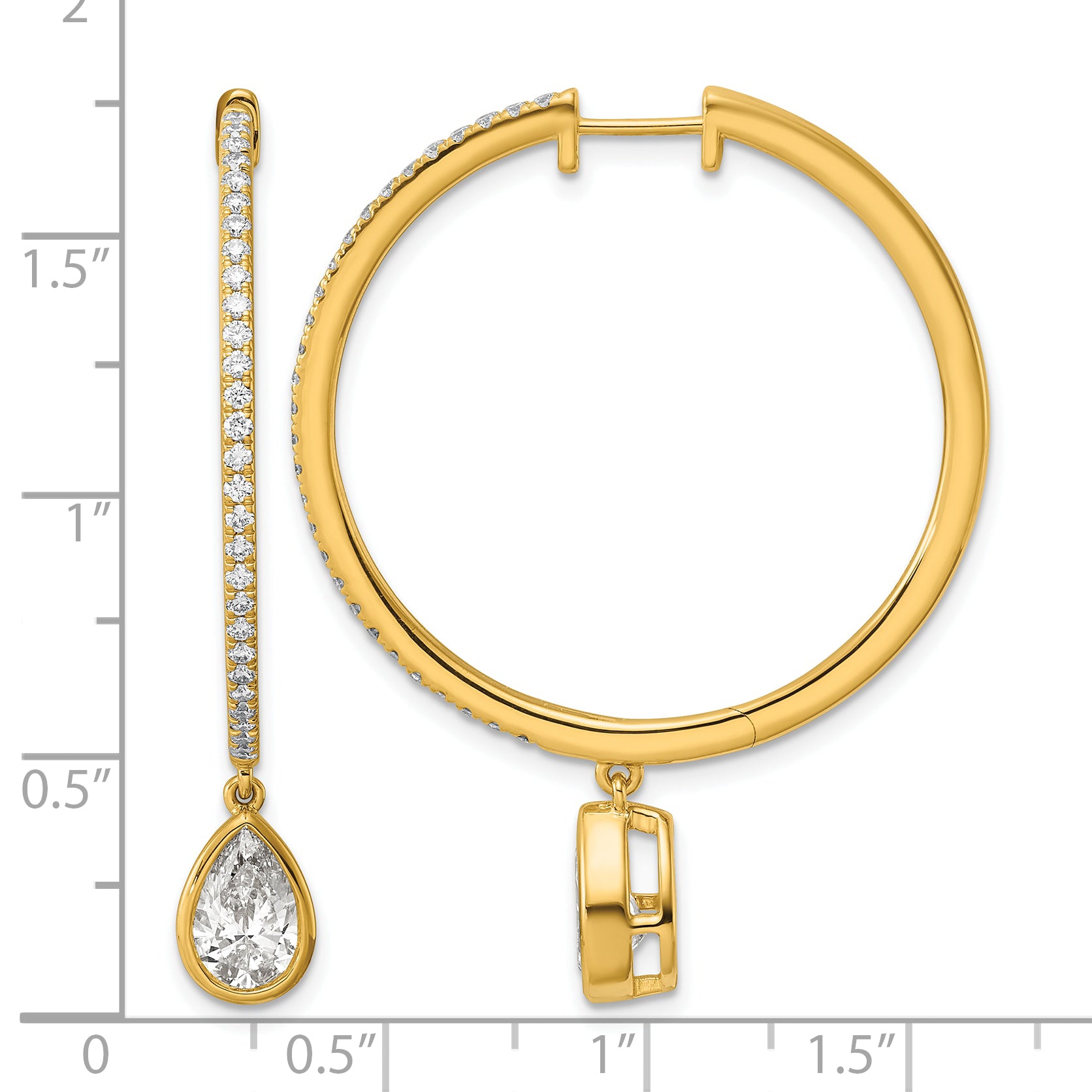 14ky Certified Pear Bezel Dangle Lab Grown Diamond VS+ F+ Hoop Earrings