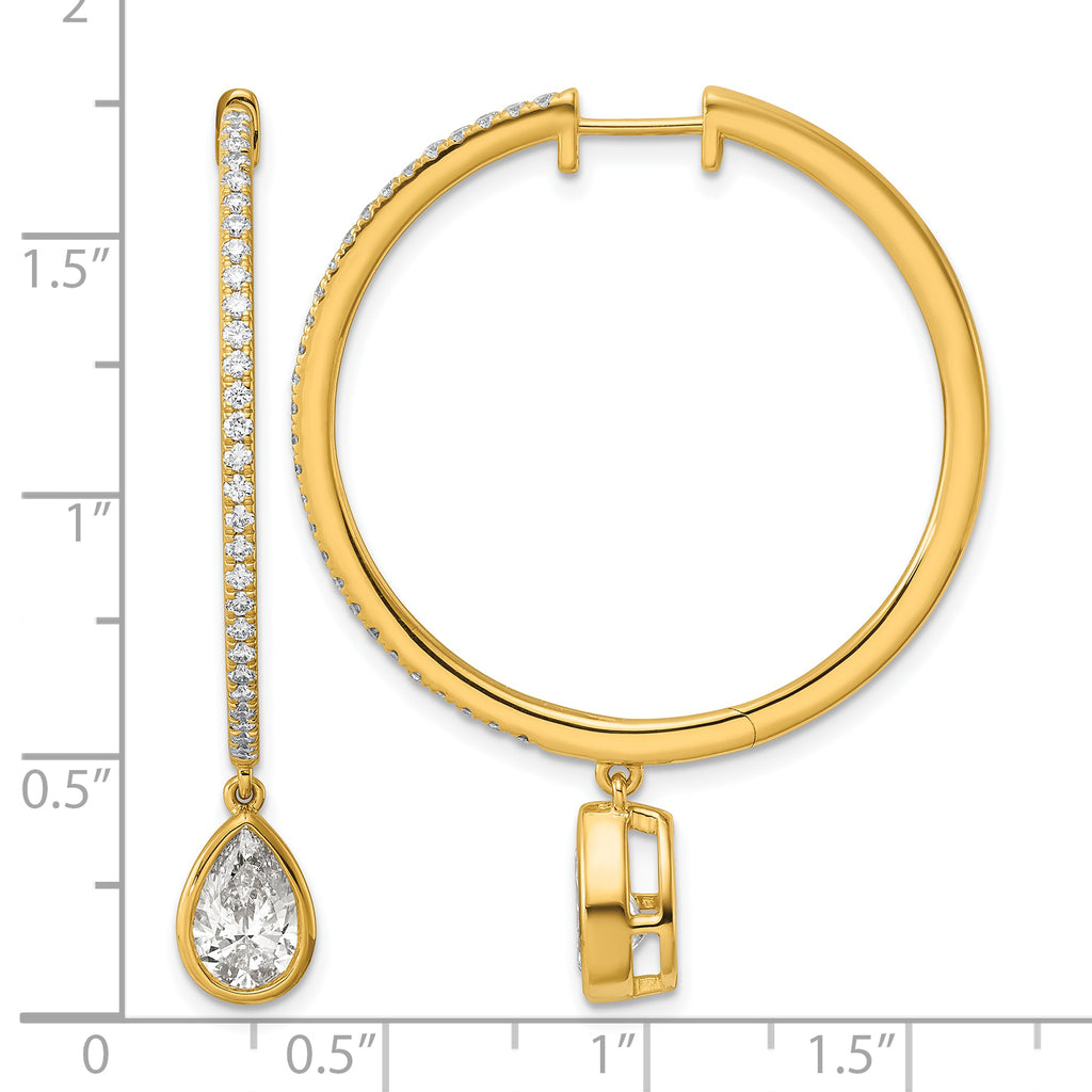 14ky Certified Pear Bezel Dangle Lab Grown Diamond VS+ F+ Hoop Earrings