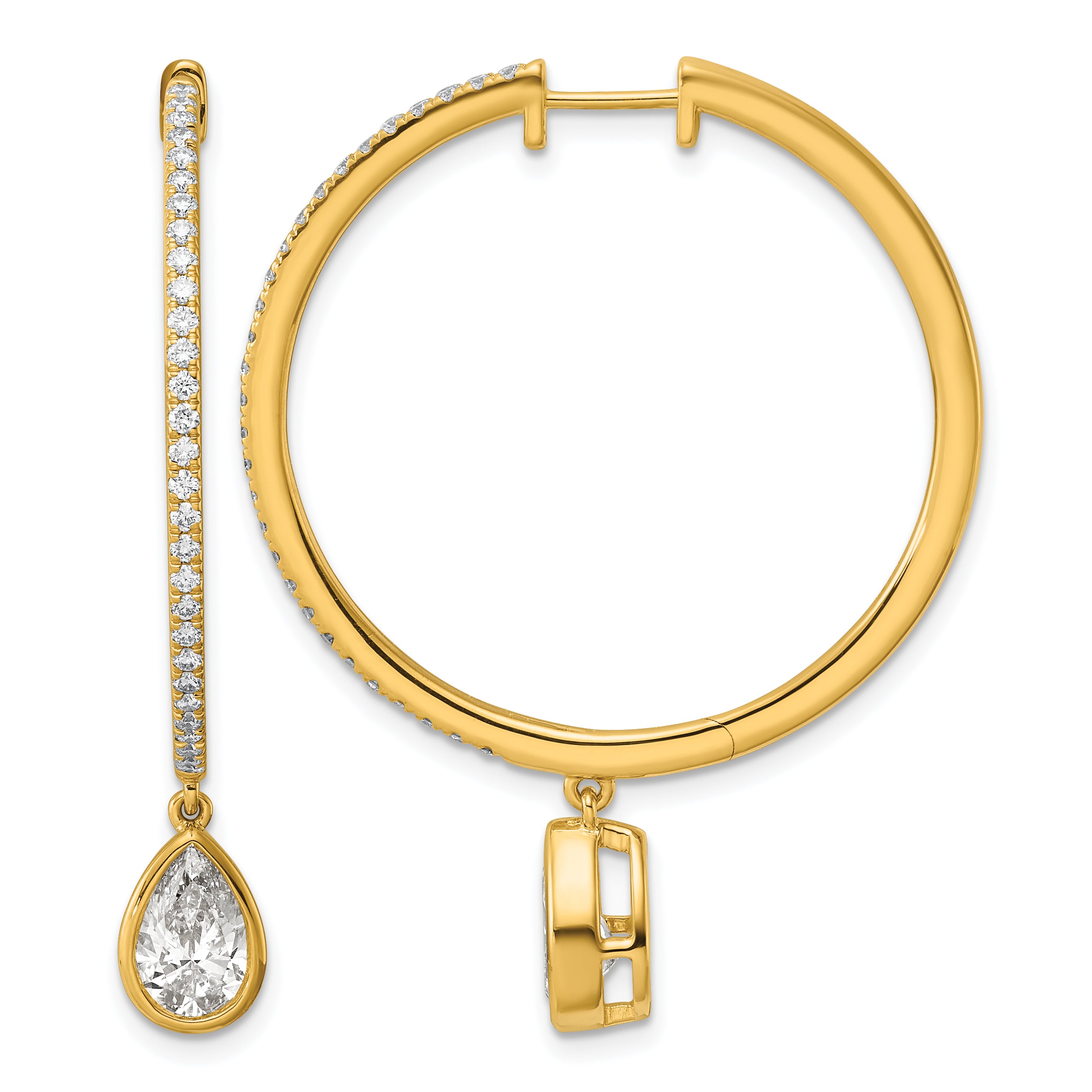 14ky Certified Pear Bezel Dangle Lab Grown Diamond VS+ F+ Hoop Earrings Main image