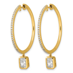 14ky Certified Emerald Bezel Dangle Lab Grown Diamond VS+ F+ Hoop Earrings