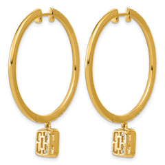14ky Certified Emerald Bezel Dangle Lab Grown Diamond VS+ F+ Hoop Earrings