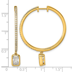 14ky Certified Emerald Bezel Dangle Lab Grown Diamond VS+ F+ Hoop Earrings