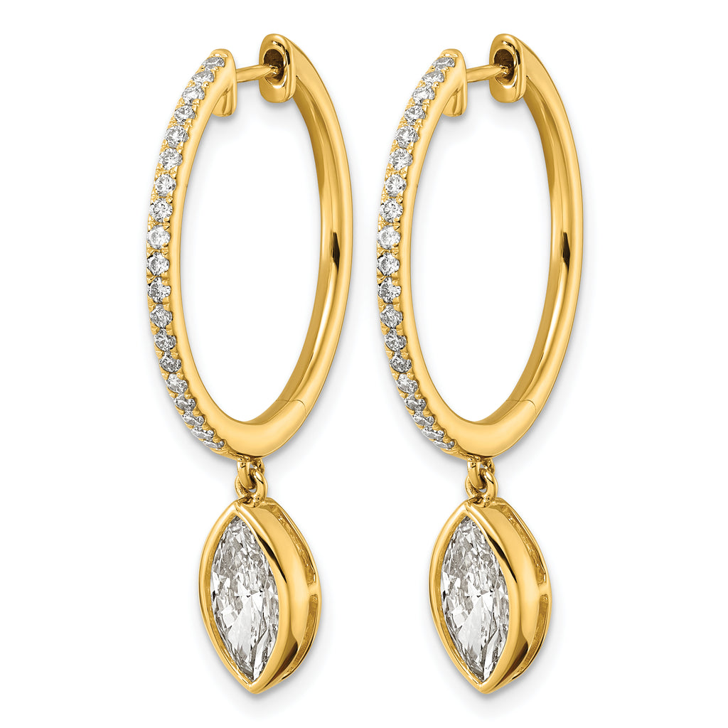 14ky Certified Marquise Bezel Dangle Lab Grown Diamond VS+ F+ Hoop Earrings