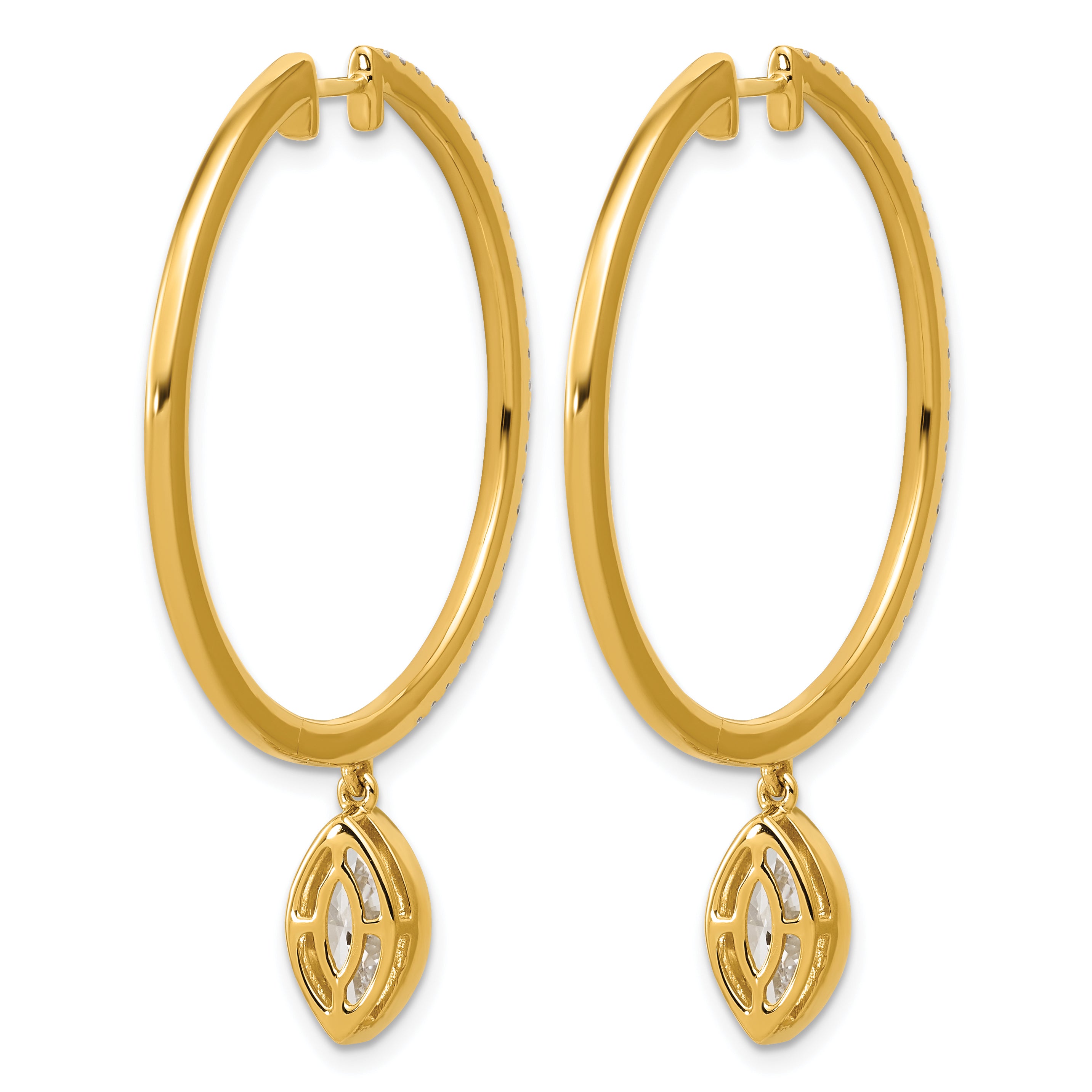 14ky Certified Marquise Bezel Dangle Lab Grown Diamond VS+ F+ Hoop Earrings