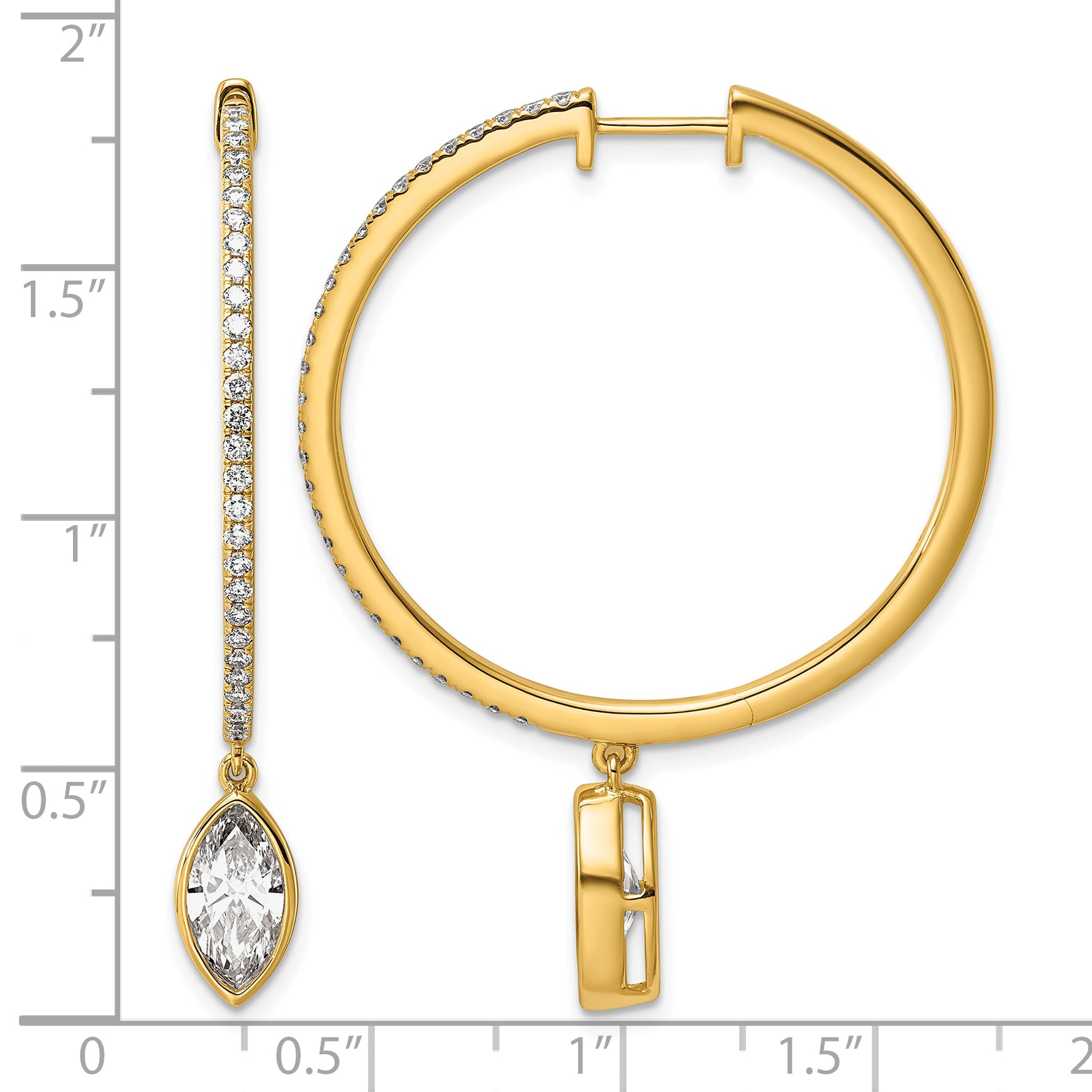 14ky Certified Marquise Bezel Dangle Lab Grown Diamond VS+ F+ Hoop Earrings