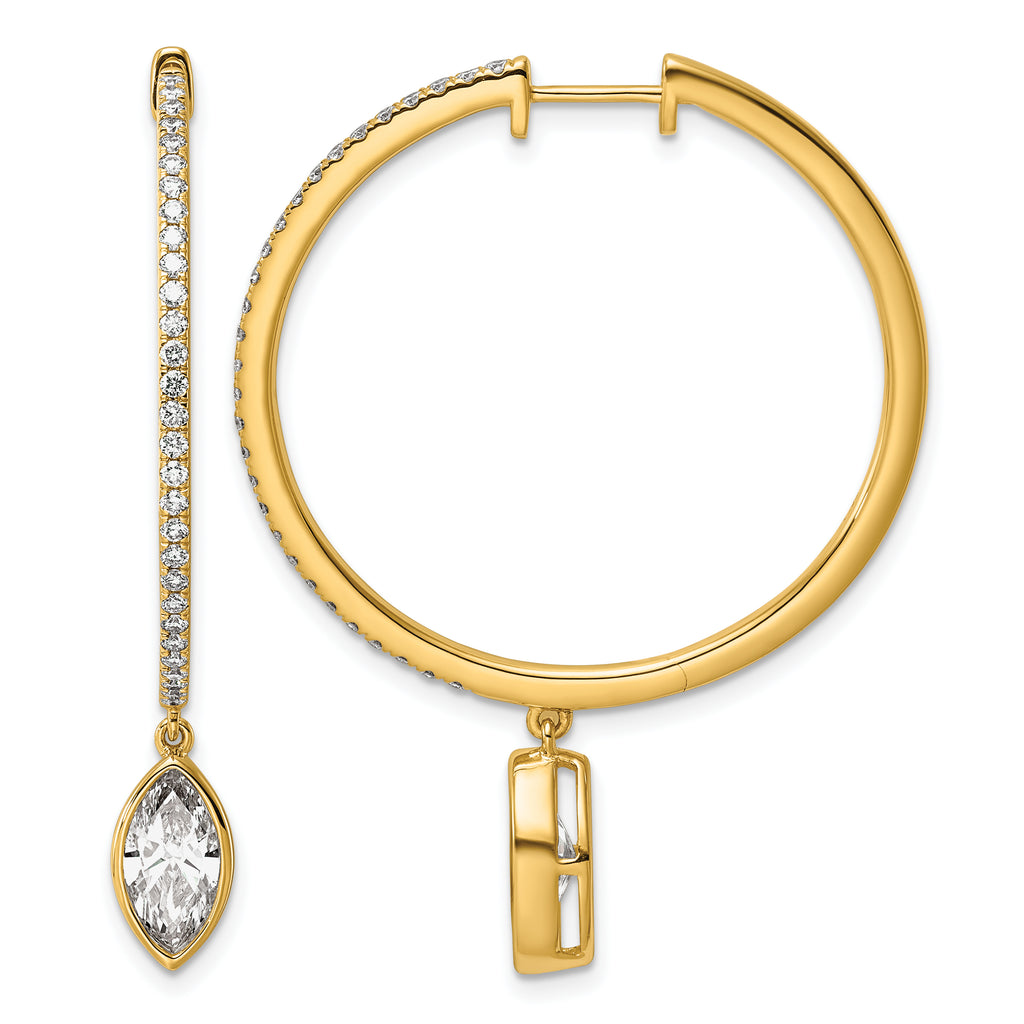14ky Certified Marquise Bezel Dangle Lab Grown Diamond VS+ F+ Hoop Earrings