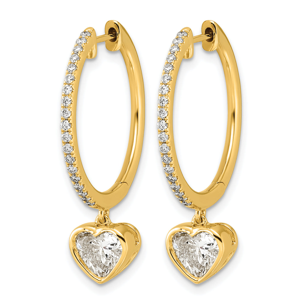 14ky Certified Heart Bezel Dangle Lab Grown Diamond VS+ F+ Hoop Earrings