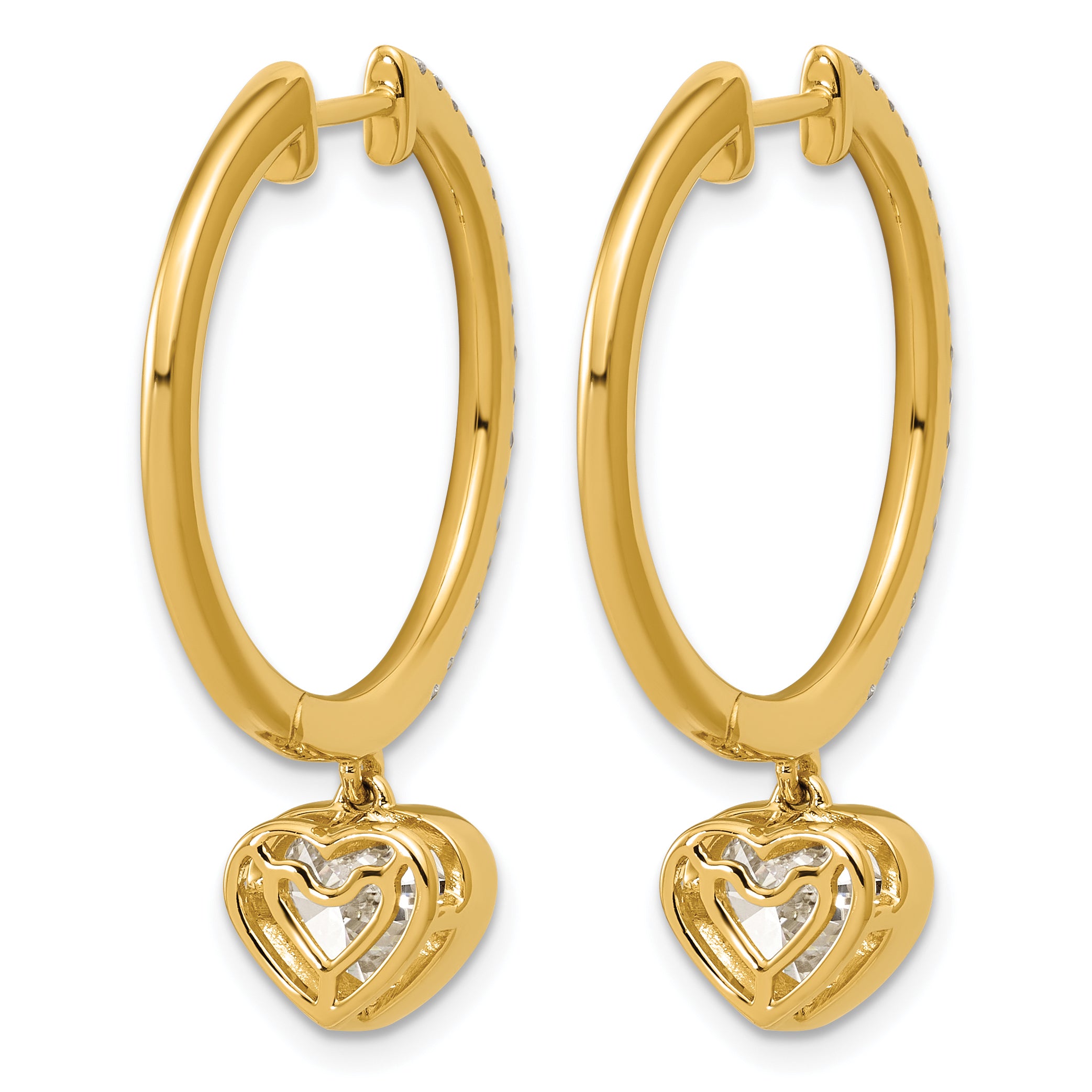14ky Certified Heart Bezel Dangle Lab Grown Diamond VS+ F+ Hoop Earrings