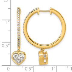 14ky Certified Heart Bezel Dangle Lab Grown Diamond VS+ F+ Hoop Earrings