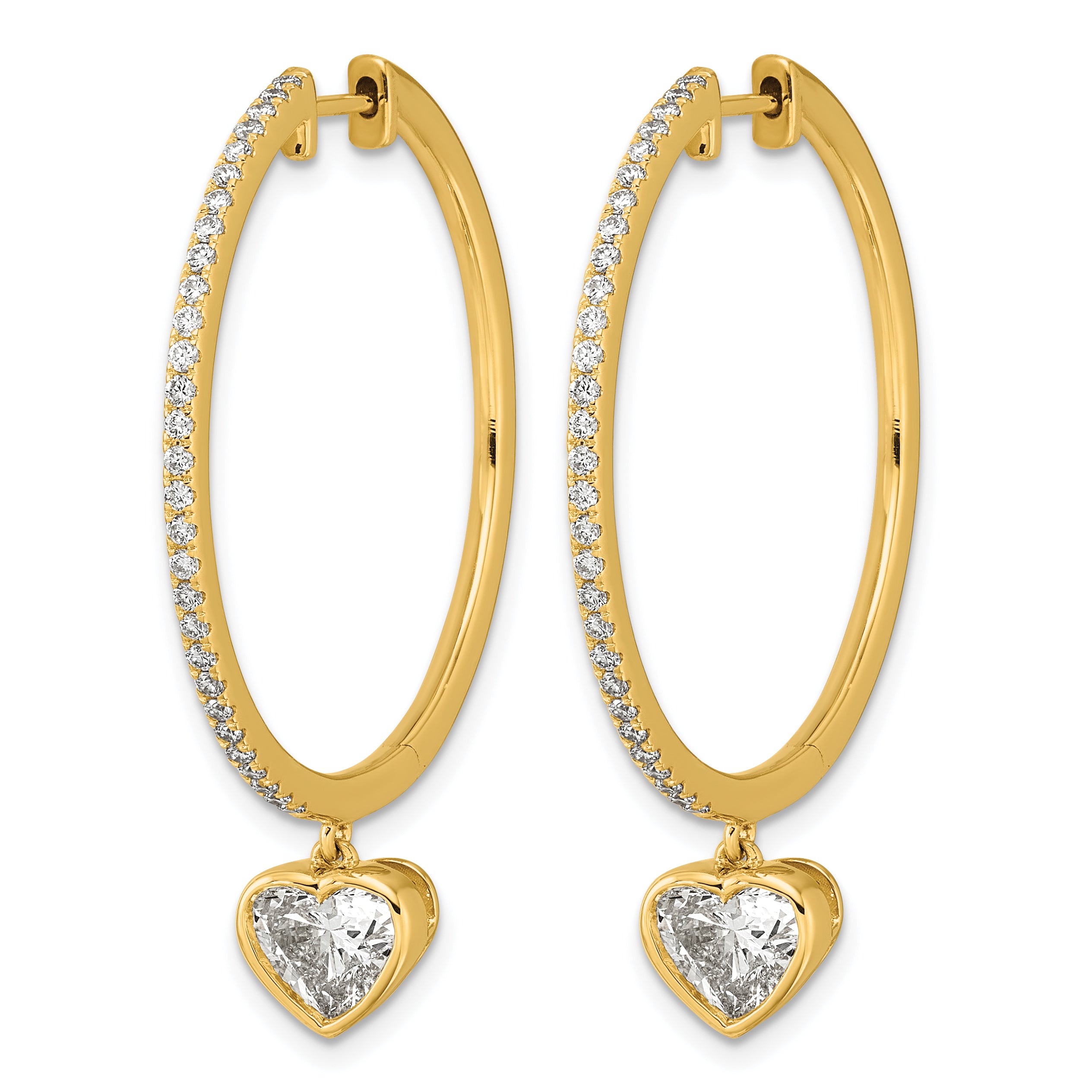 14ky Certified Heart Bezel Dangle Lab Grown Diamond VS+ F+ Hoop Earrings