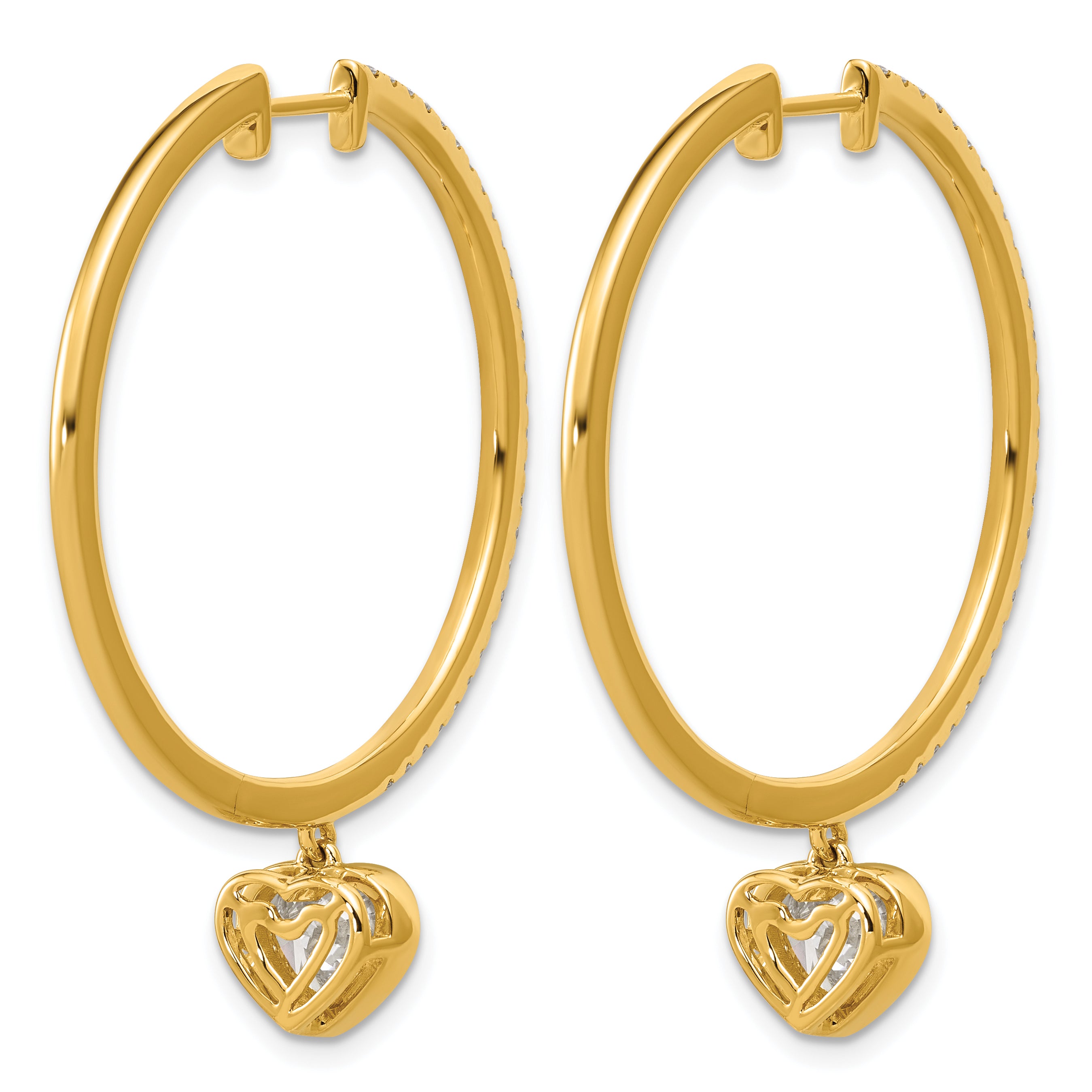 14ky Certified Heart Bezel Dangle Lab Grown Diamond VS+ F+ Hoop Earrings