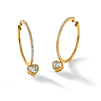 14ky Certified Heart Bezel Dangle Lab Grown Diamond VS+ F+ Hoop Earrings