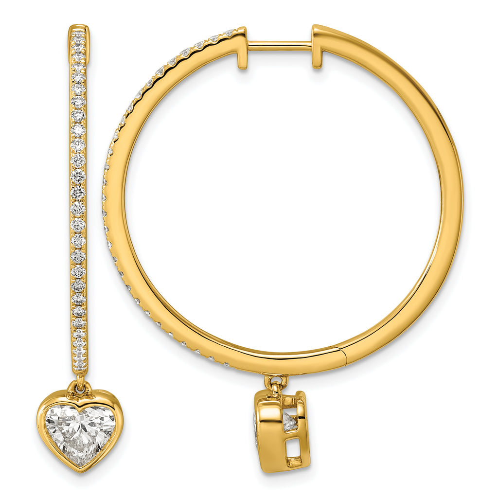 14ky Certified Heart Bezel Dangle Lab Grown Diamond VS+ F+ Hoop Earrings