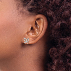 14k White Gold Diamond Butterfly Earrings