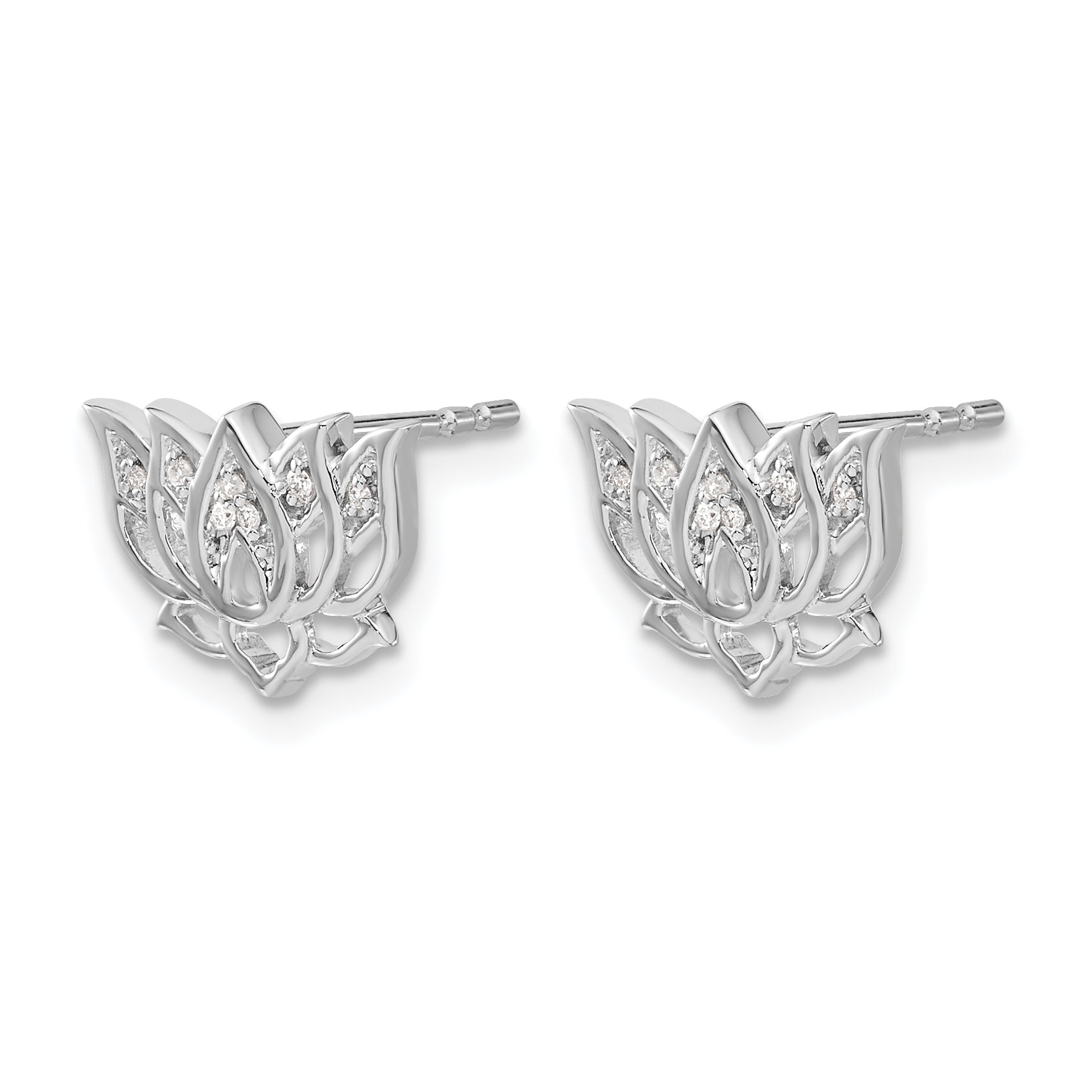 14k White Gold Diamond Lotus Flower Earrings Secondary image