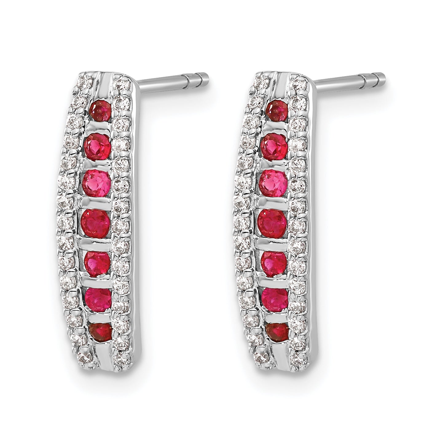 14k White Gold 1/3 carat Lab Grown Diamond VS/SI+ G+ and Created Ruby Complete Fashion Post Earrings Secondary image