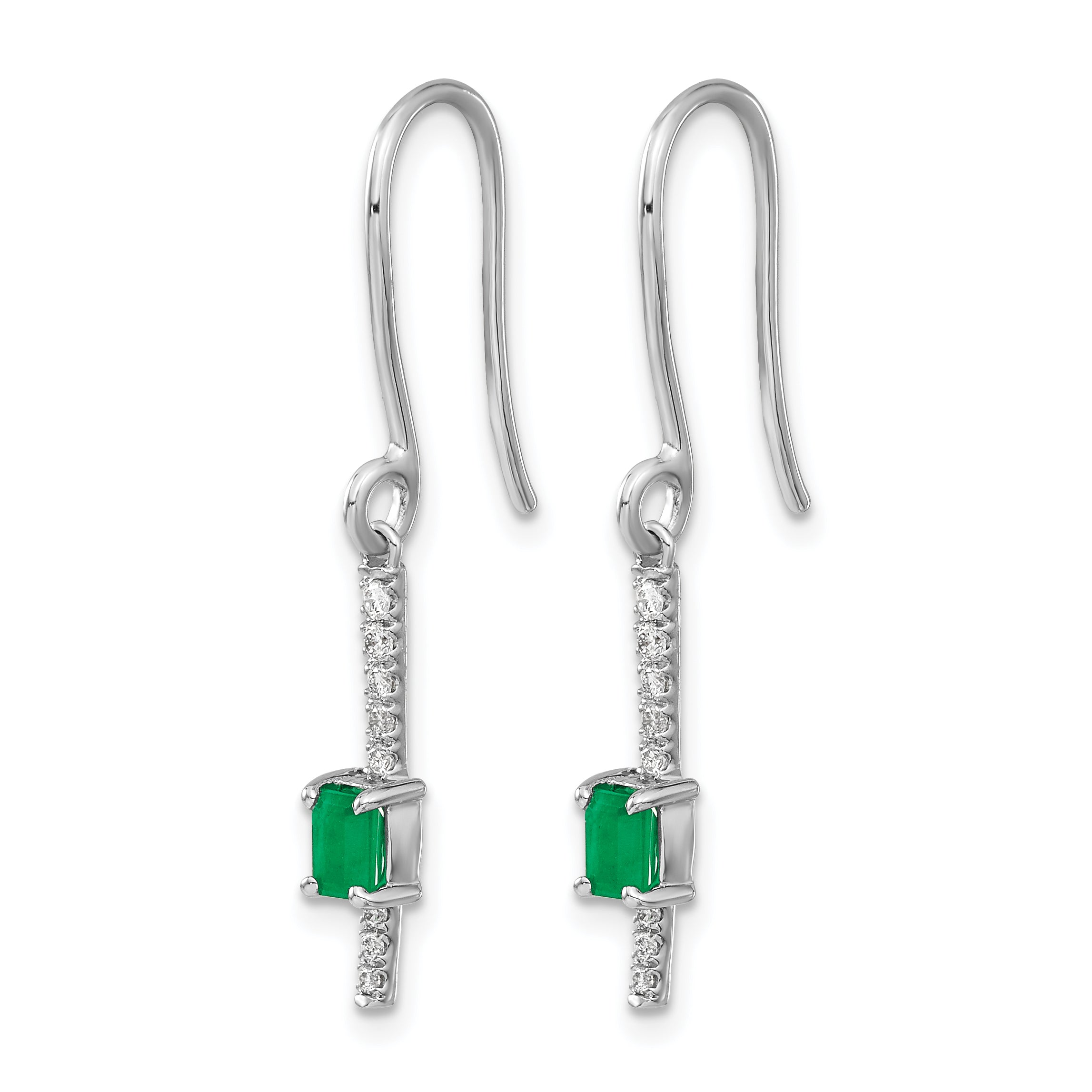 14k White Gold 1/8 carat Lab Grown Diamond VS/SI+ G+ and Created Emerald Complete Sheppards Hook Earrings Secondary image
