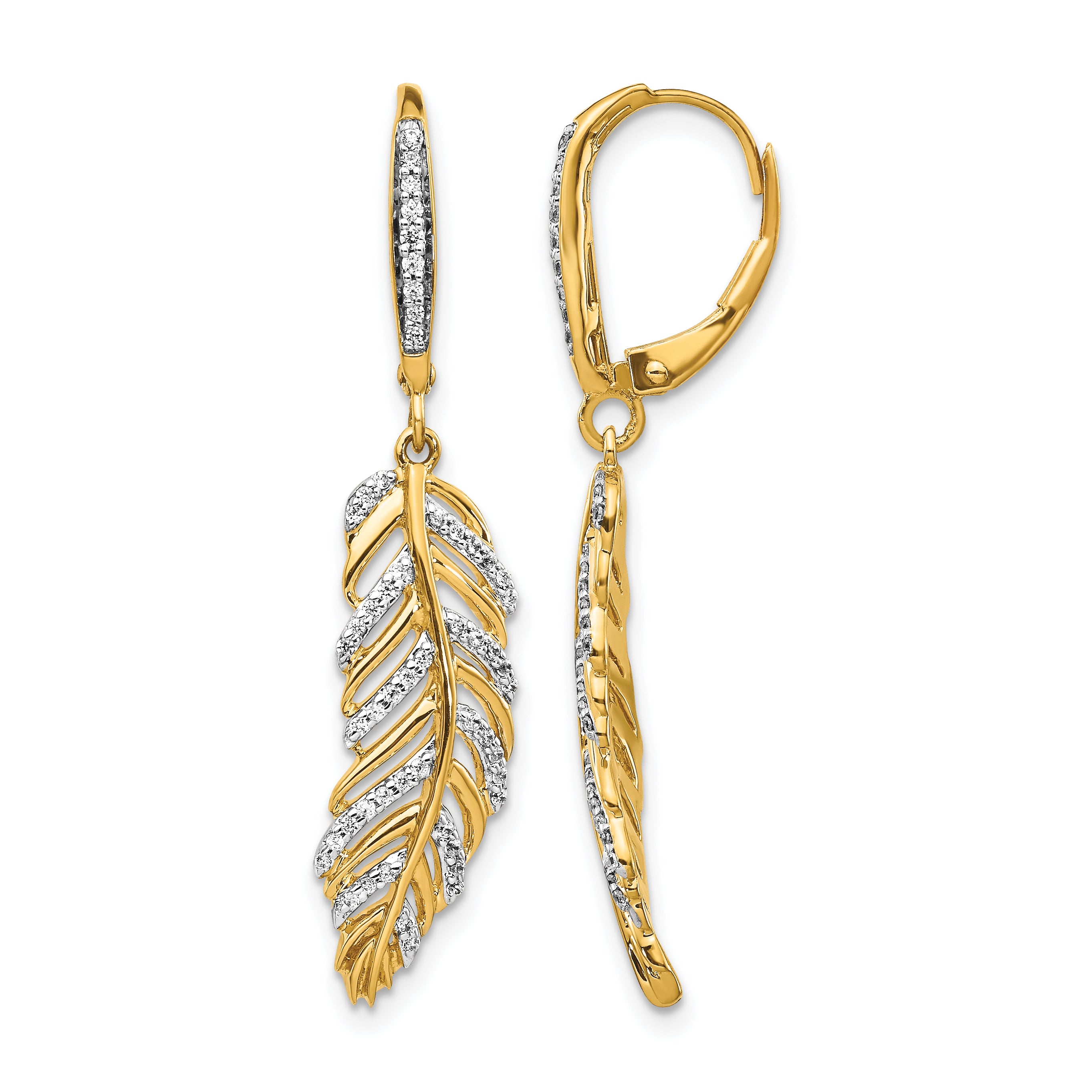 14k Diamond Fancy Feather Leverback Earrings Main image