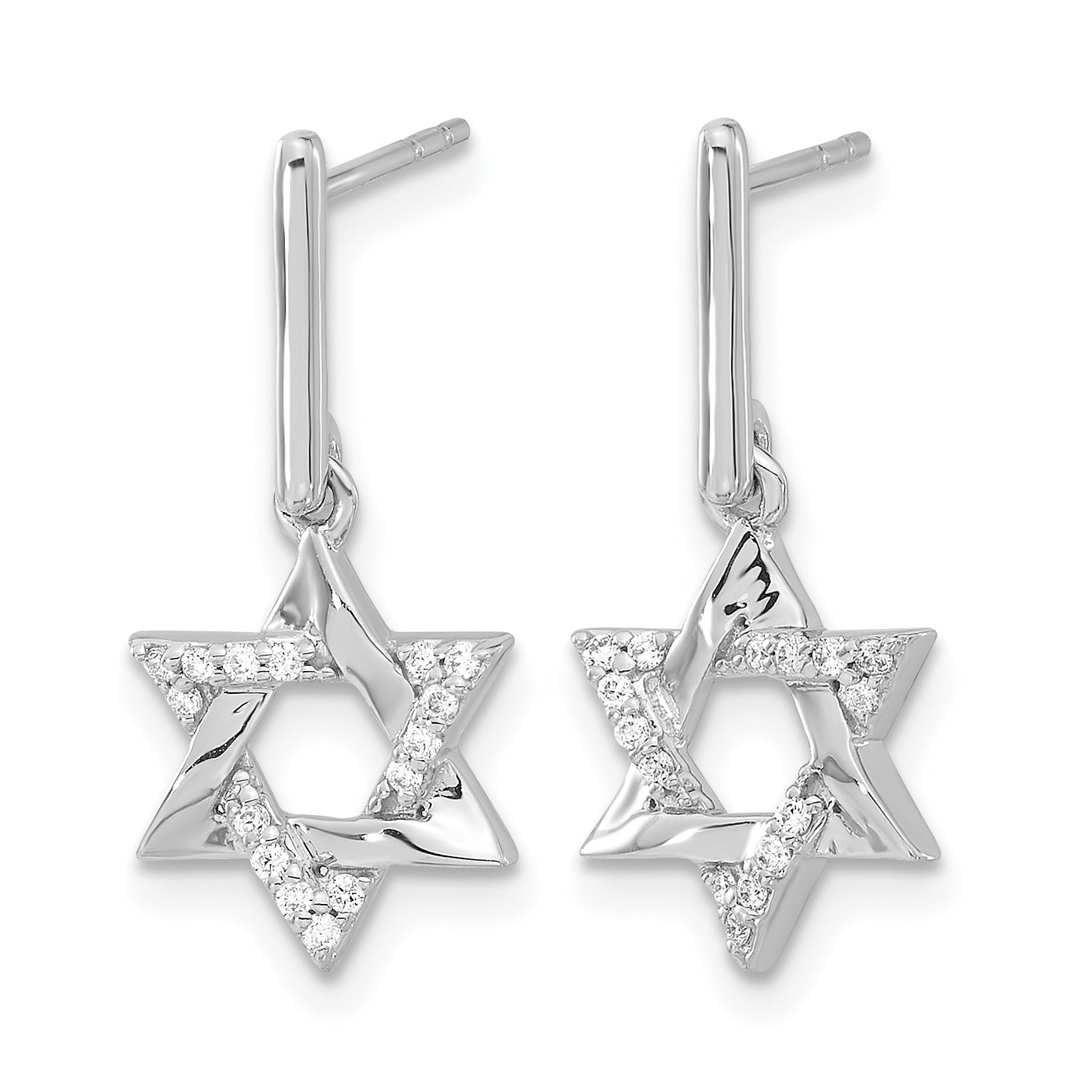 14k White Gold Diamond Star of David Dangle Earrings Secondary image