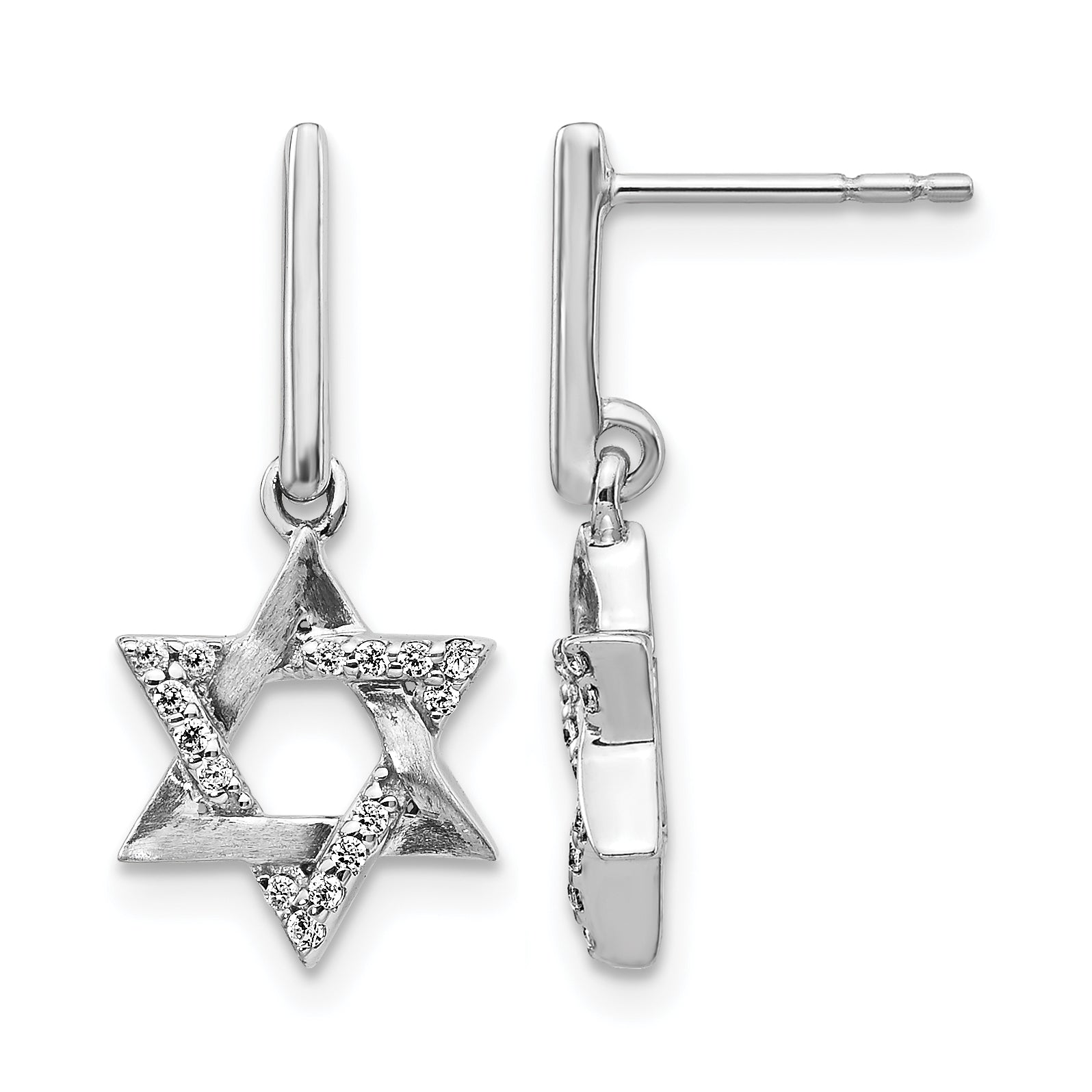 14k White Gold Diamond Star of David Dangle Earrings Main image
