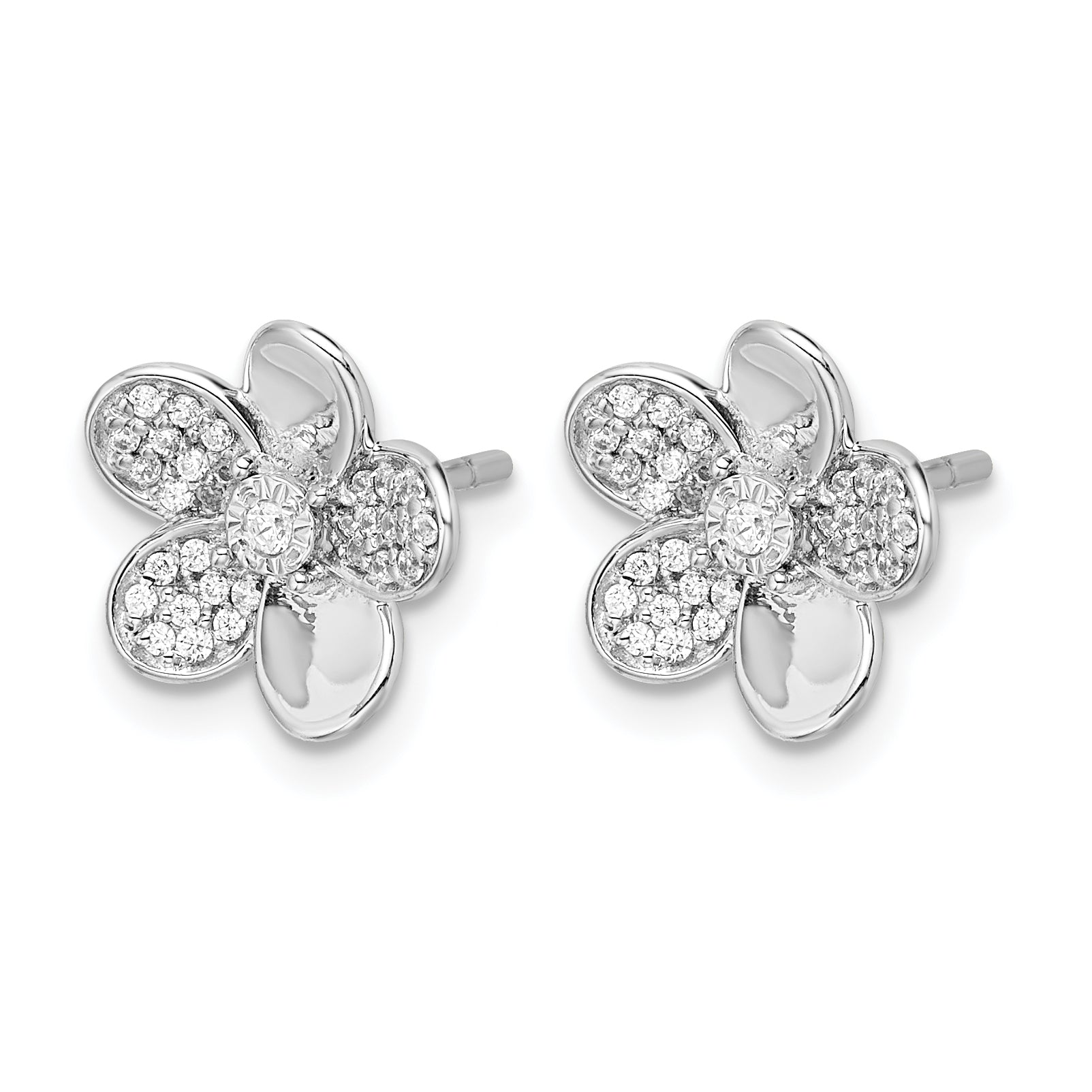 14k White Gold Diamond Flower Earrings