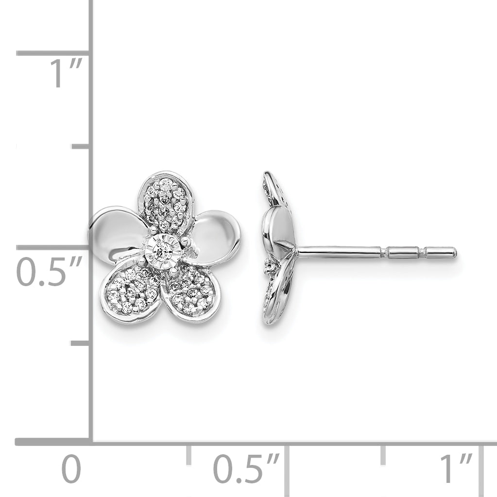 14k White Gold Diamond Flower Earrings
