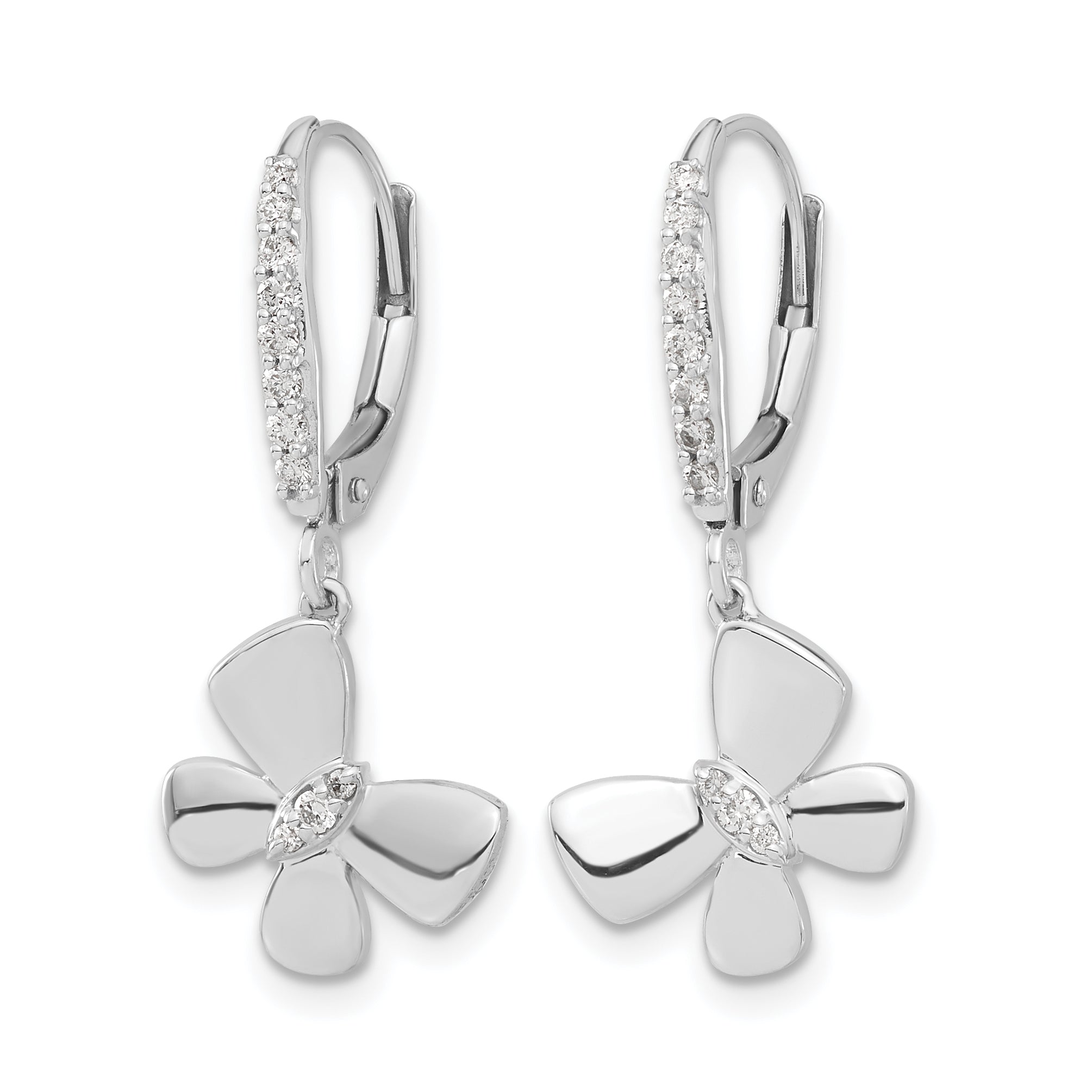 14k White Gold Diamond Butterfly Leverback Earrings Secondary image