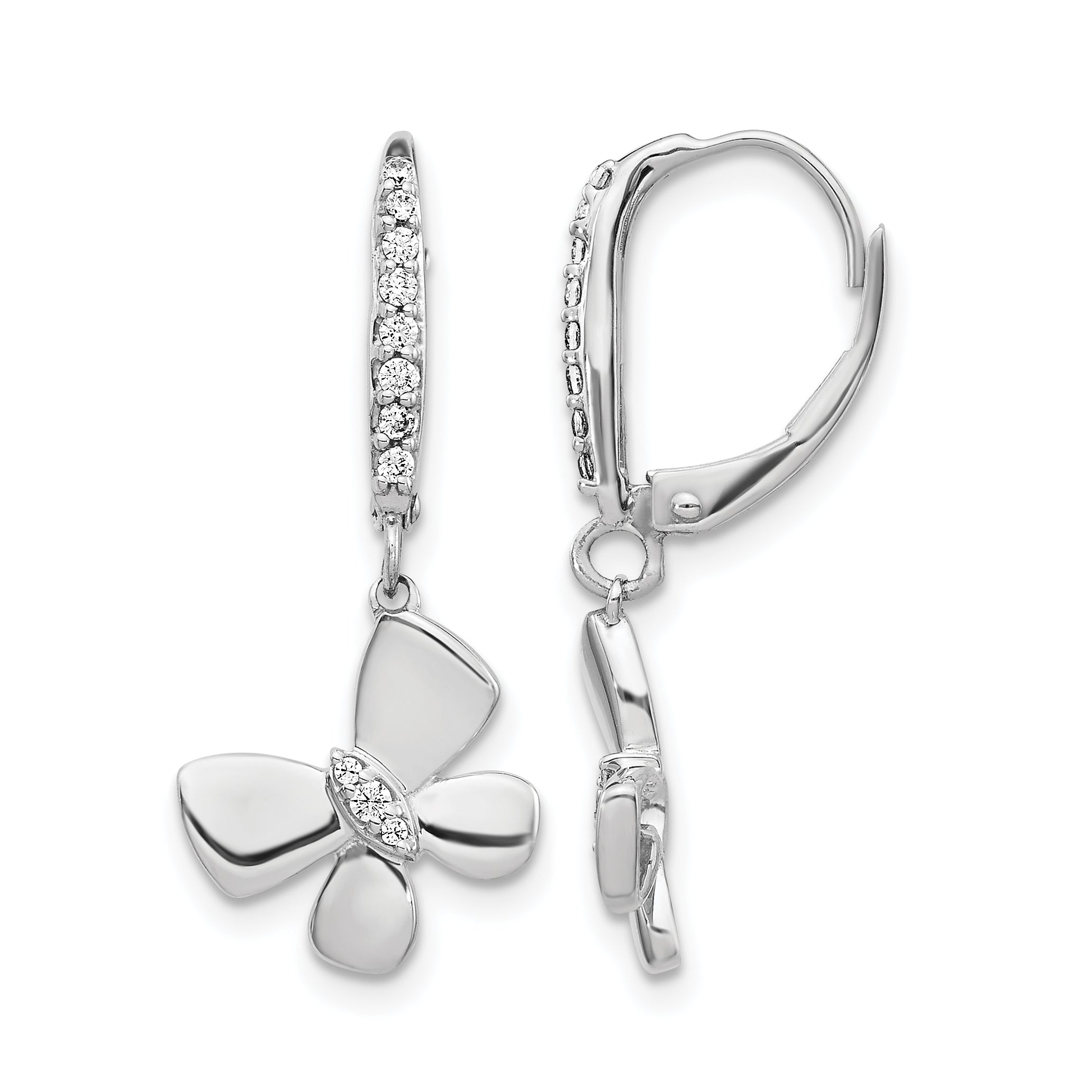 14k White Gold Diamond Butterfly Leverback Earrings Main image