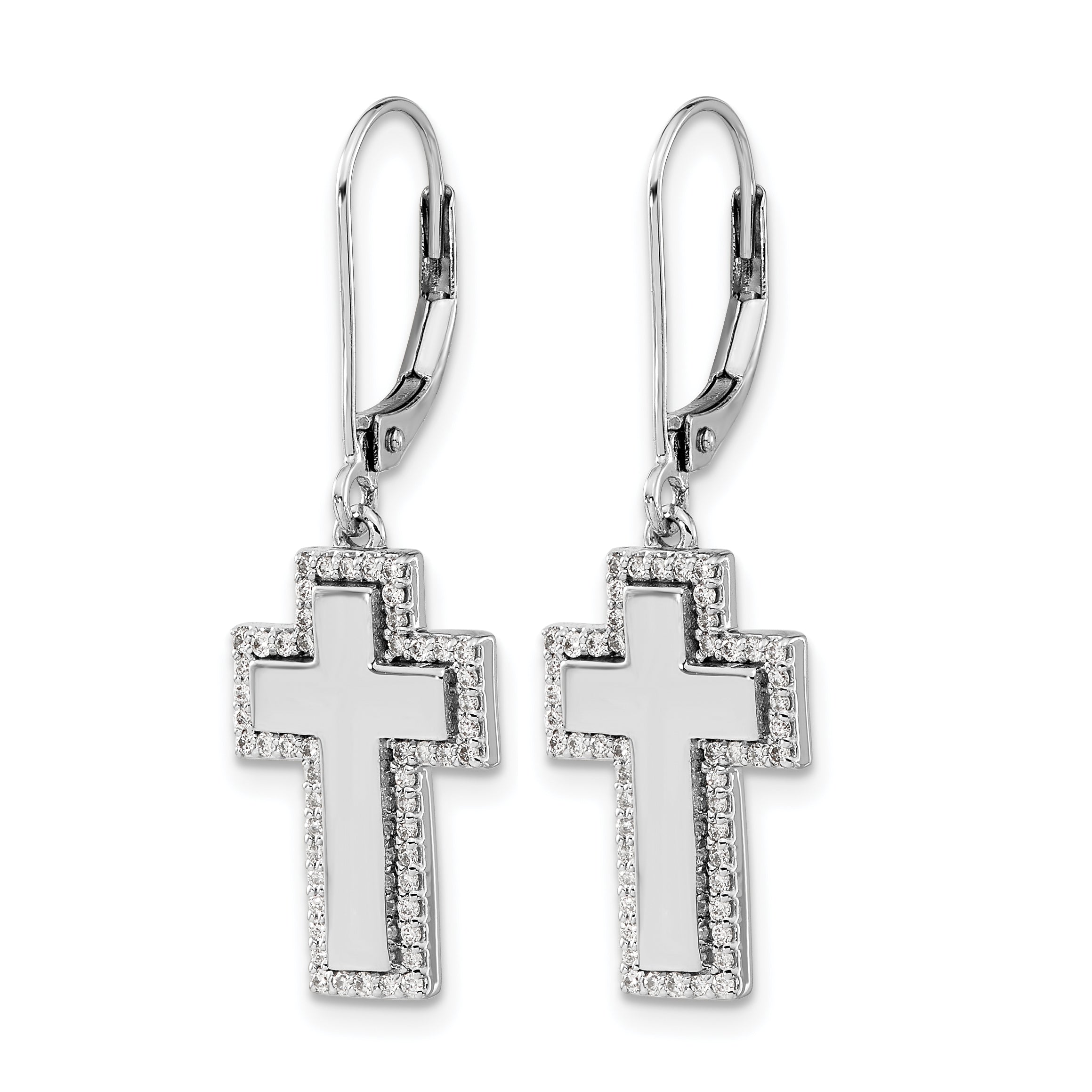 14k White Gold Diamond Fancy Cross Leverback Earrings Secondary image