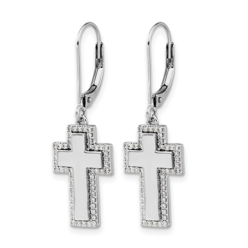 14k White Gold Diamond Fancy Cross Leverback Earrings