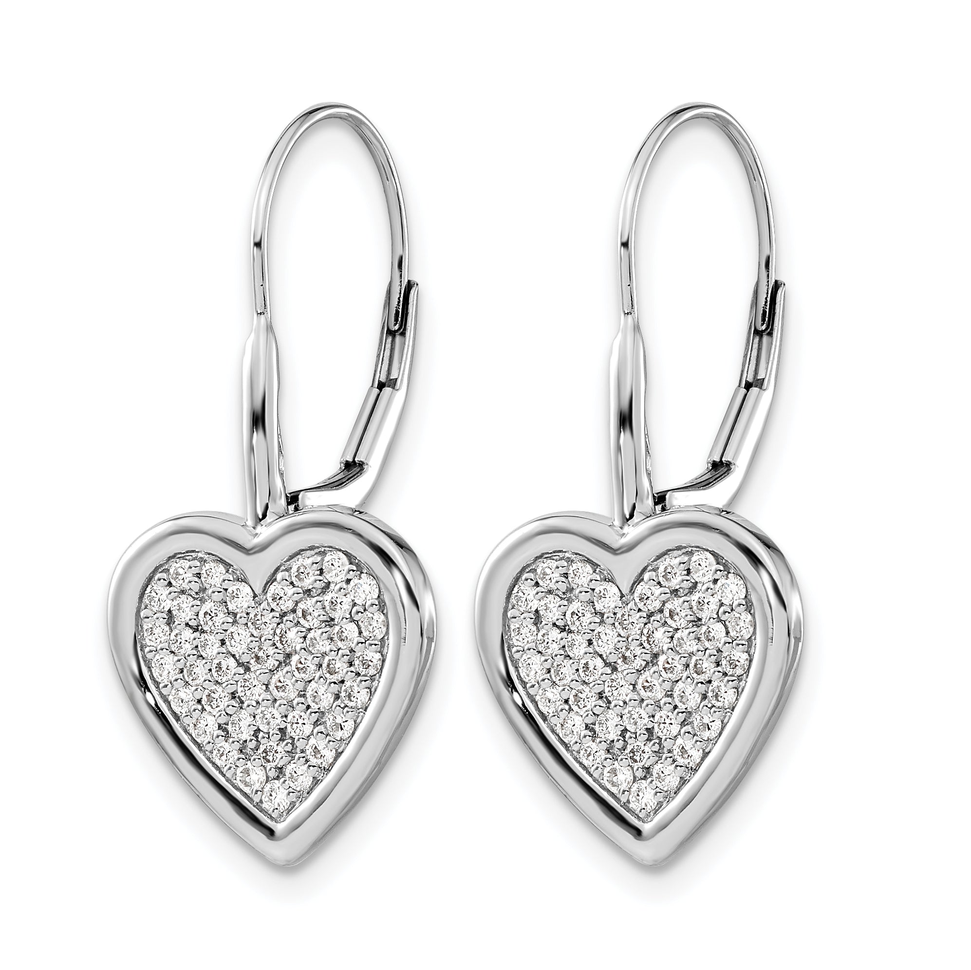 14k White Gold Diamond Fancy Heart Leverback Earrings Secondary image