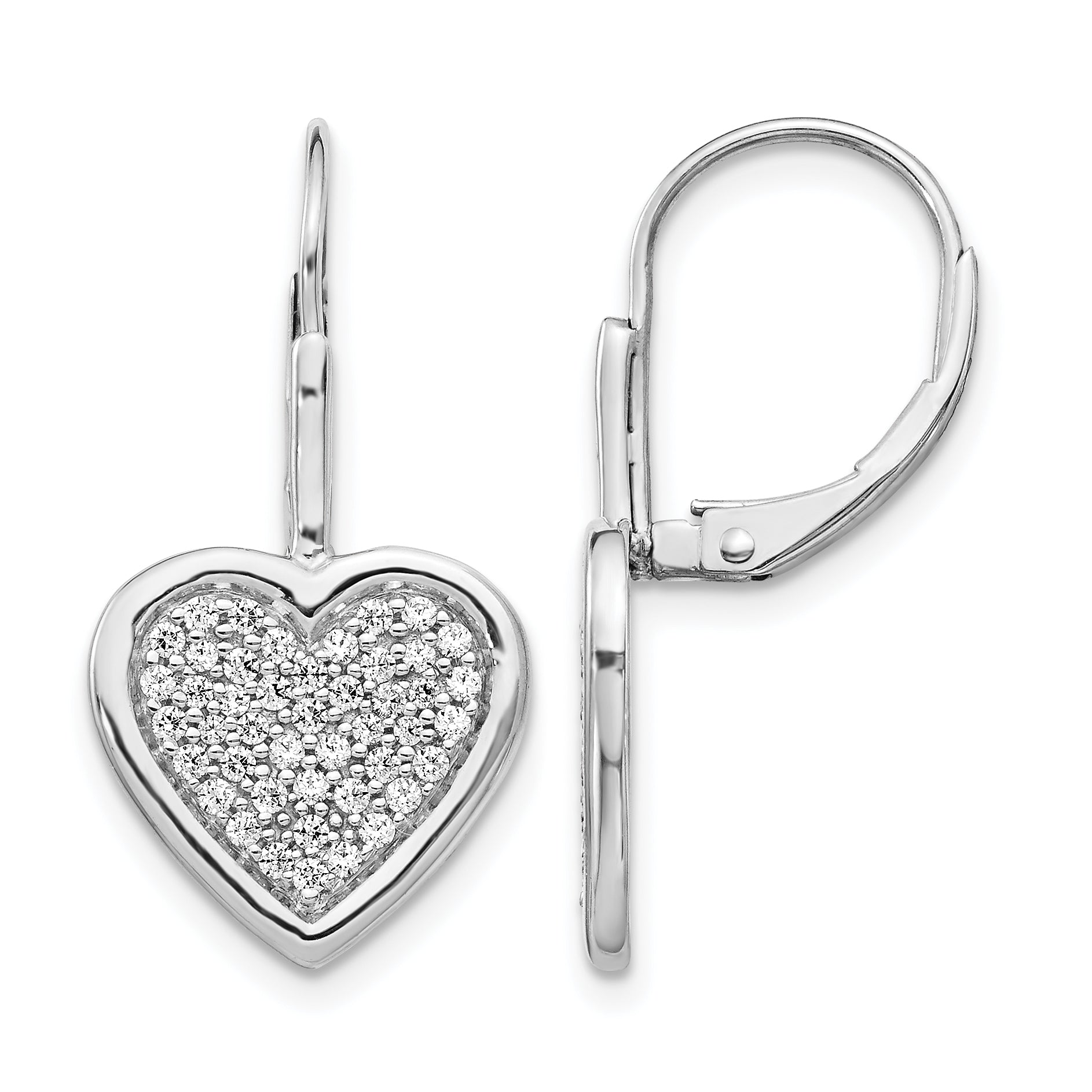 14k White Gold Diamond Fancy Heart Leverback Earrings Main image