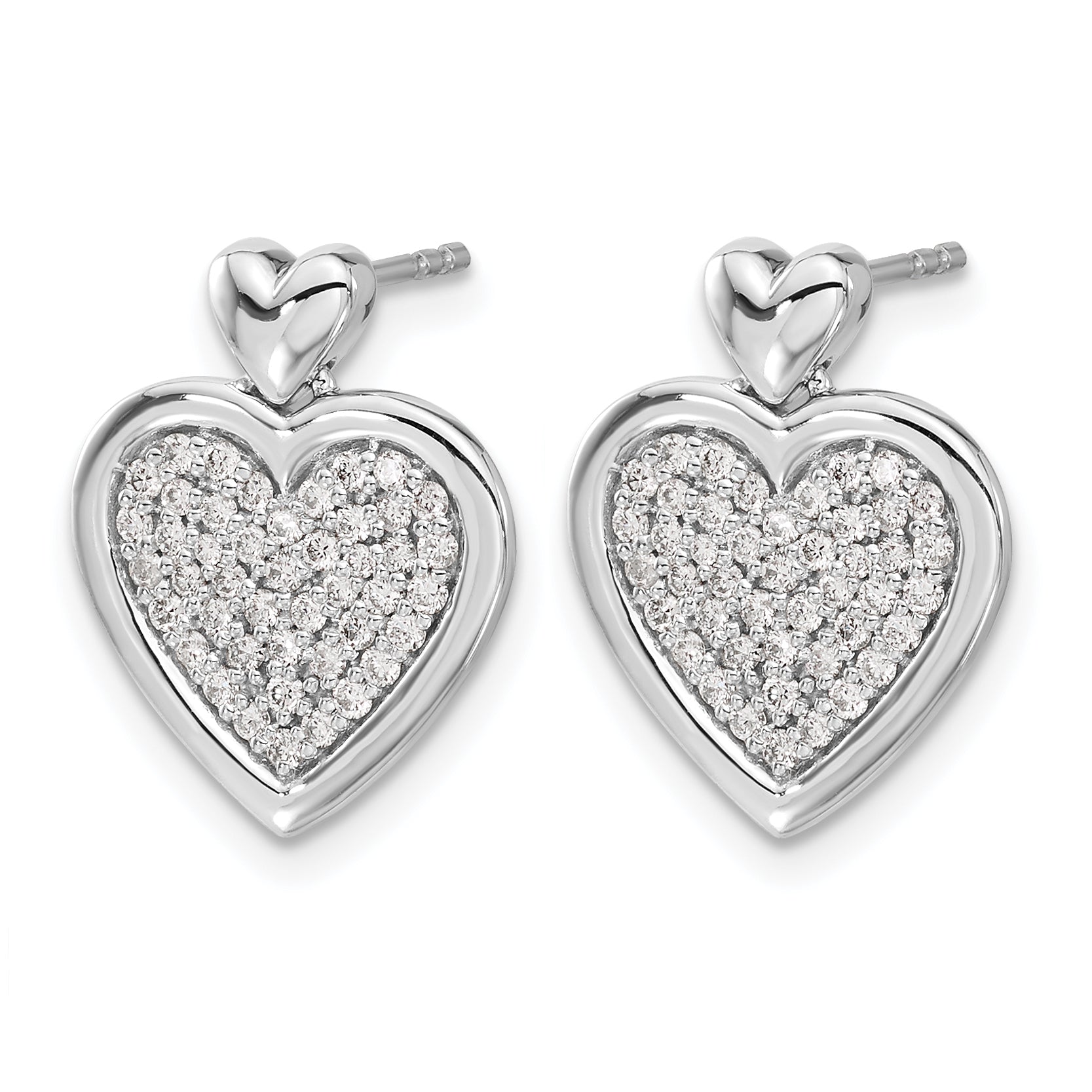 14k White Gold Diamond Fancy Heart Post Earrings