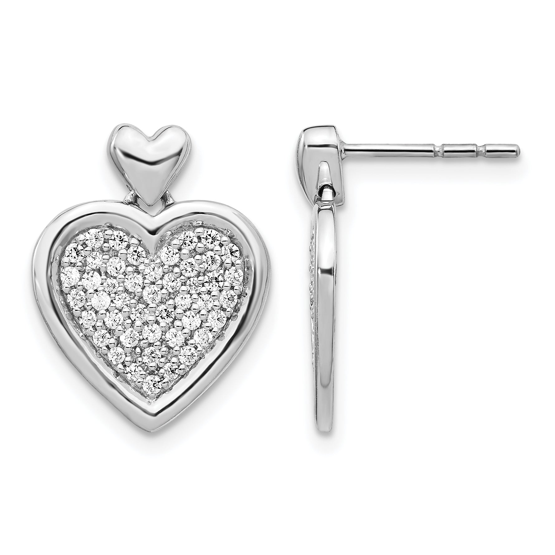 14k White Gold Diamond Fancy Heart Post Earrings